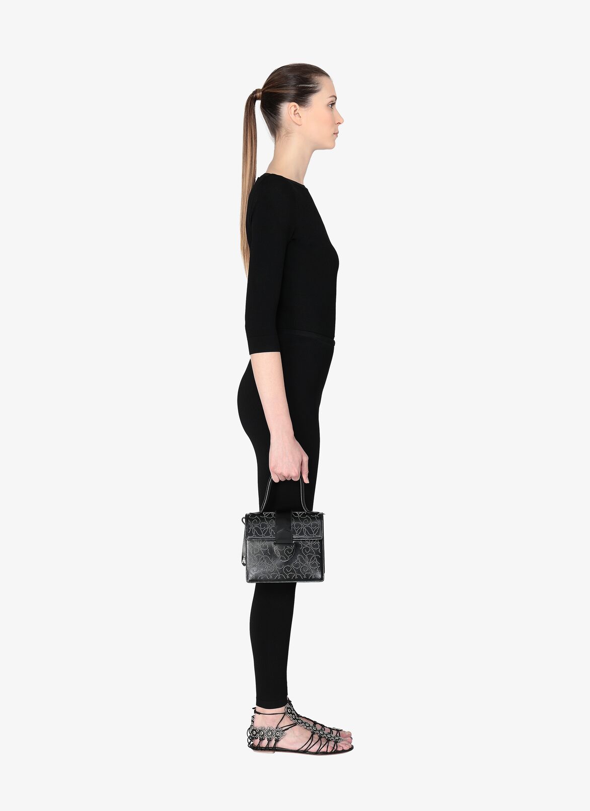 LEONIE SMALL CUIR LUX CLOU ONDE BLACK ALAÏA BLACK  LEONIE SMALL CUIR LUX CLOU ONDE BLACK